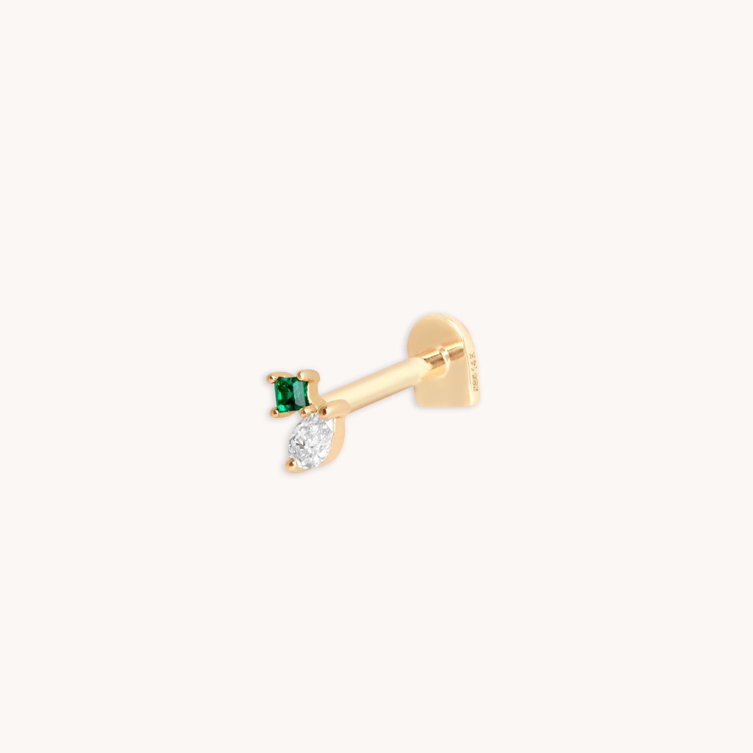 Diamond & Emerald Pear Piercing Stud in Solid Gold-Astrid & Miyu