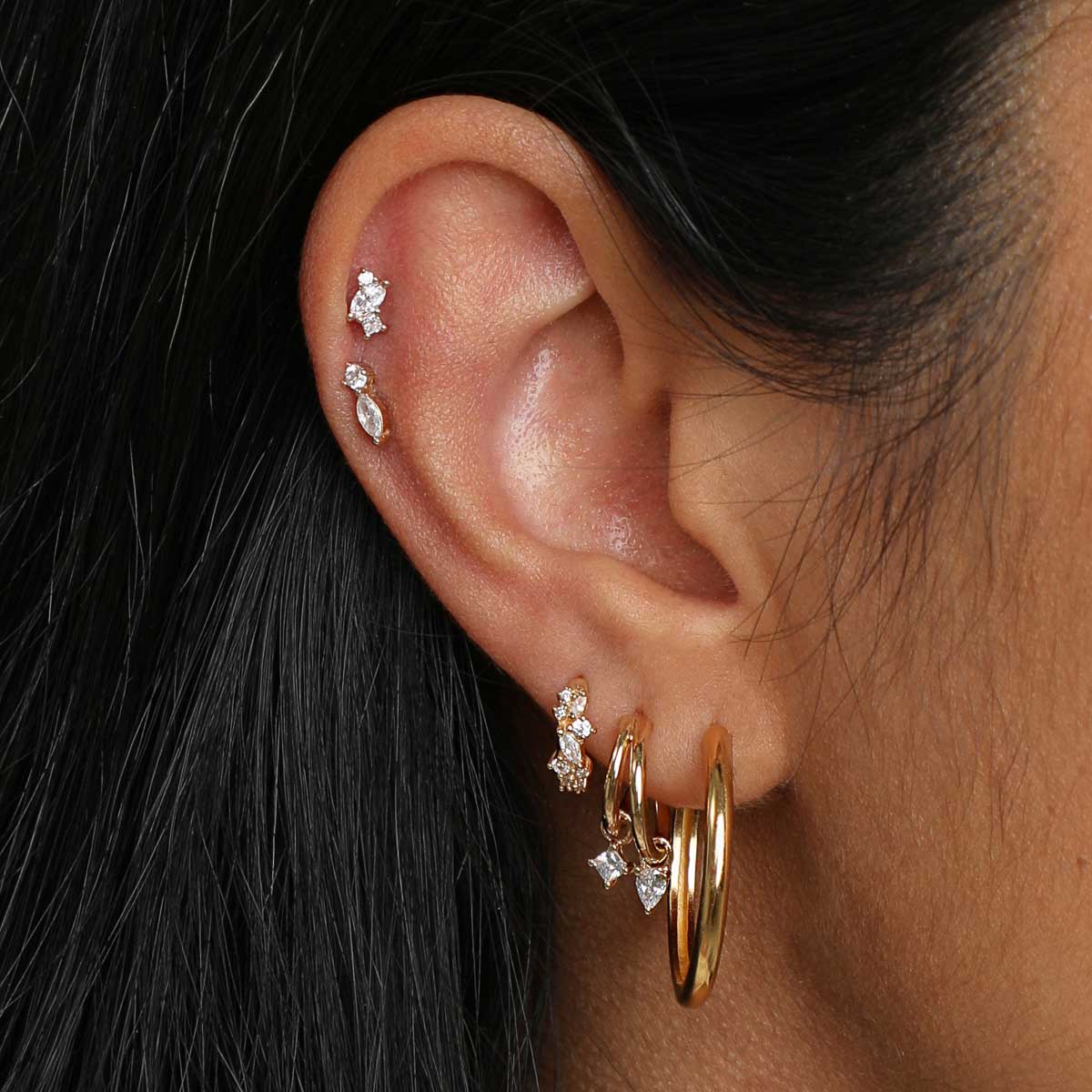 Diamond Marquise Cluster Piercing Stud in Solid Gold-Astrid & Miyu