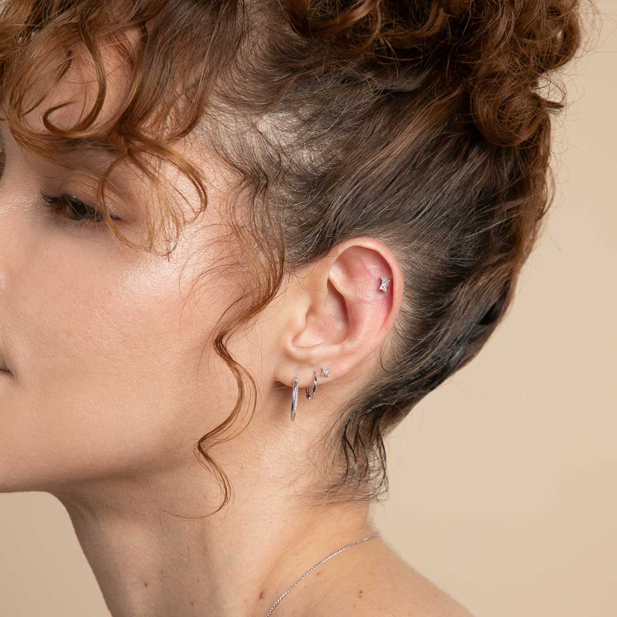 Flat Back Labret Studs - Diamond Marquise Cluster Piercing Stud in Solid White Gold - Piercing Stud - Astrid & Miyu