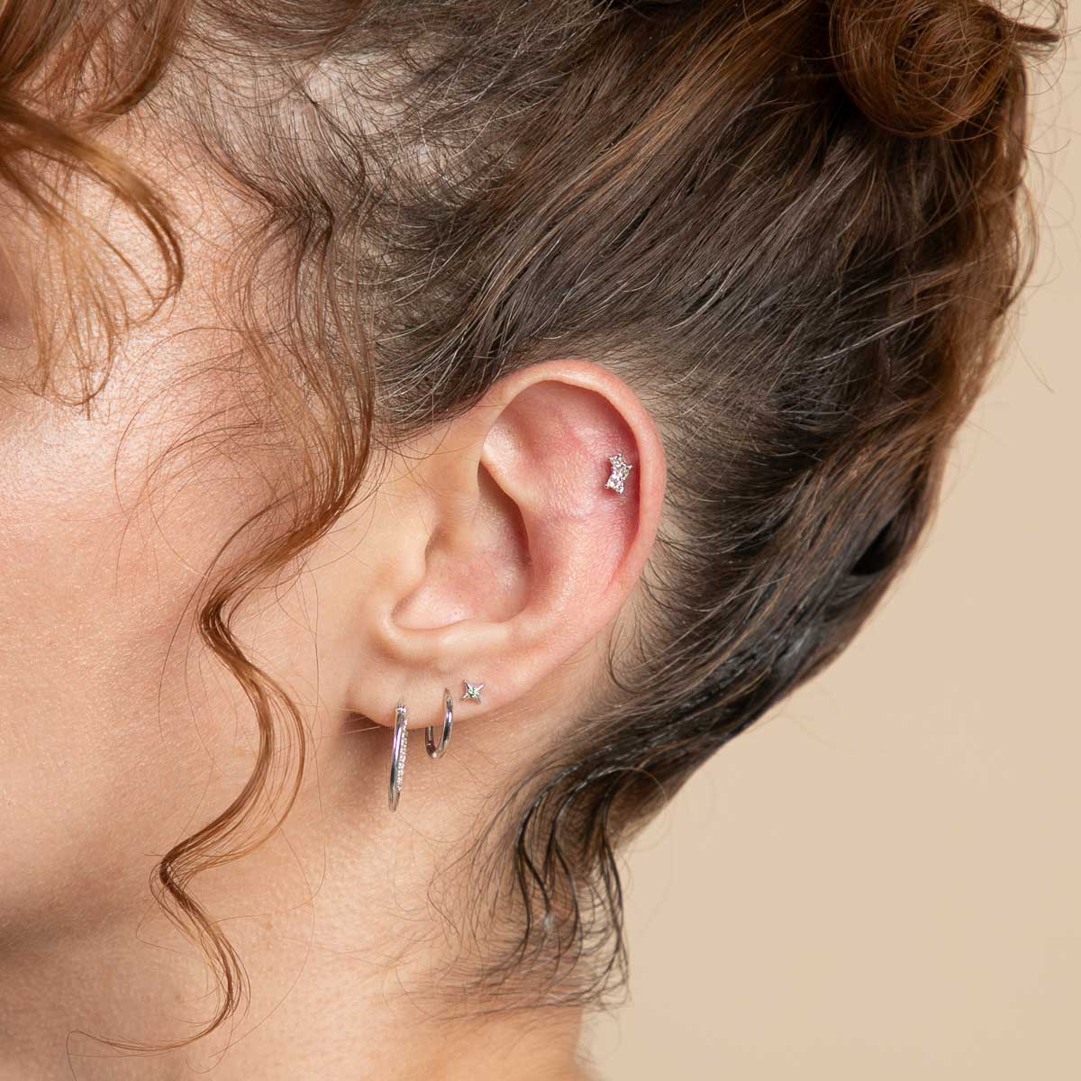 Flat Back Labret Studs - Diamond Marquise Cluster Piercing Stud in Solid White Gold - Piercing Stud - Astrid & Miyu