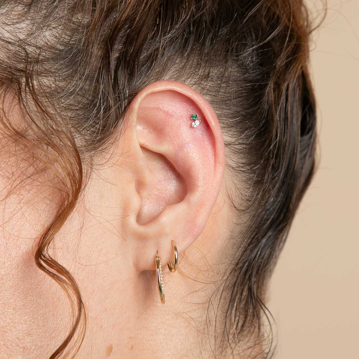 Diamond & Emerald Pear Piercing Stud in Solid Gold-Astrid & Miyu