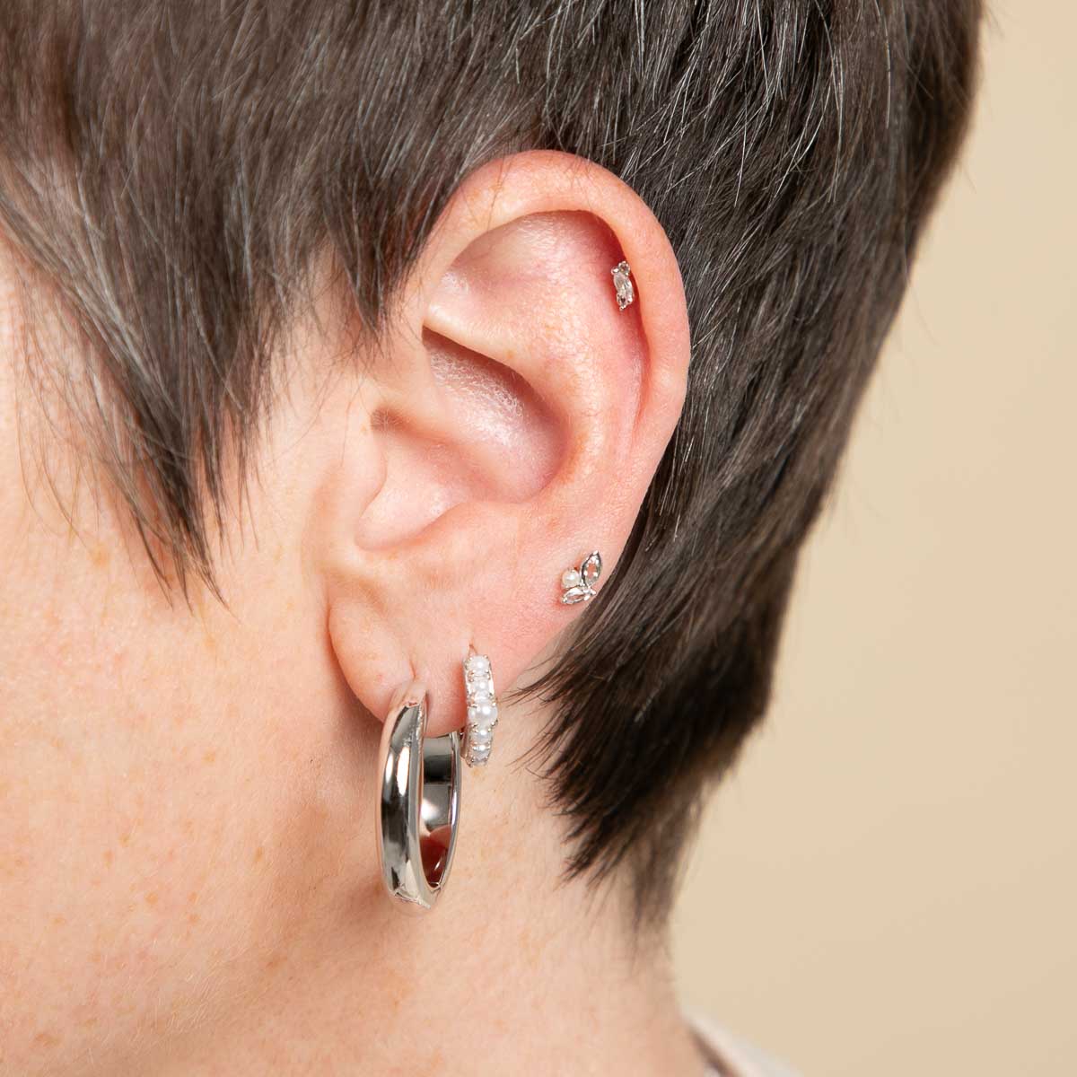 Flat Back Labret Studs - Moonstone Cluster Piercing Stud in Solid White Gold - Piercing Stud - Astrid & Miyu