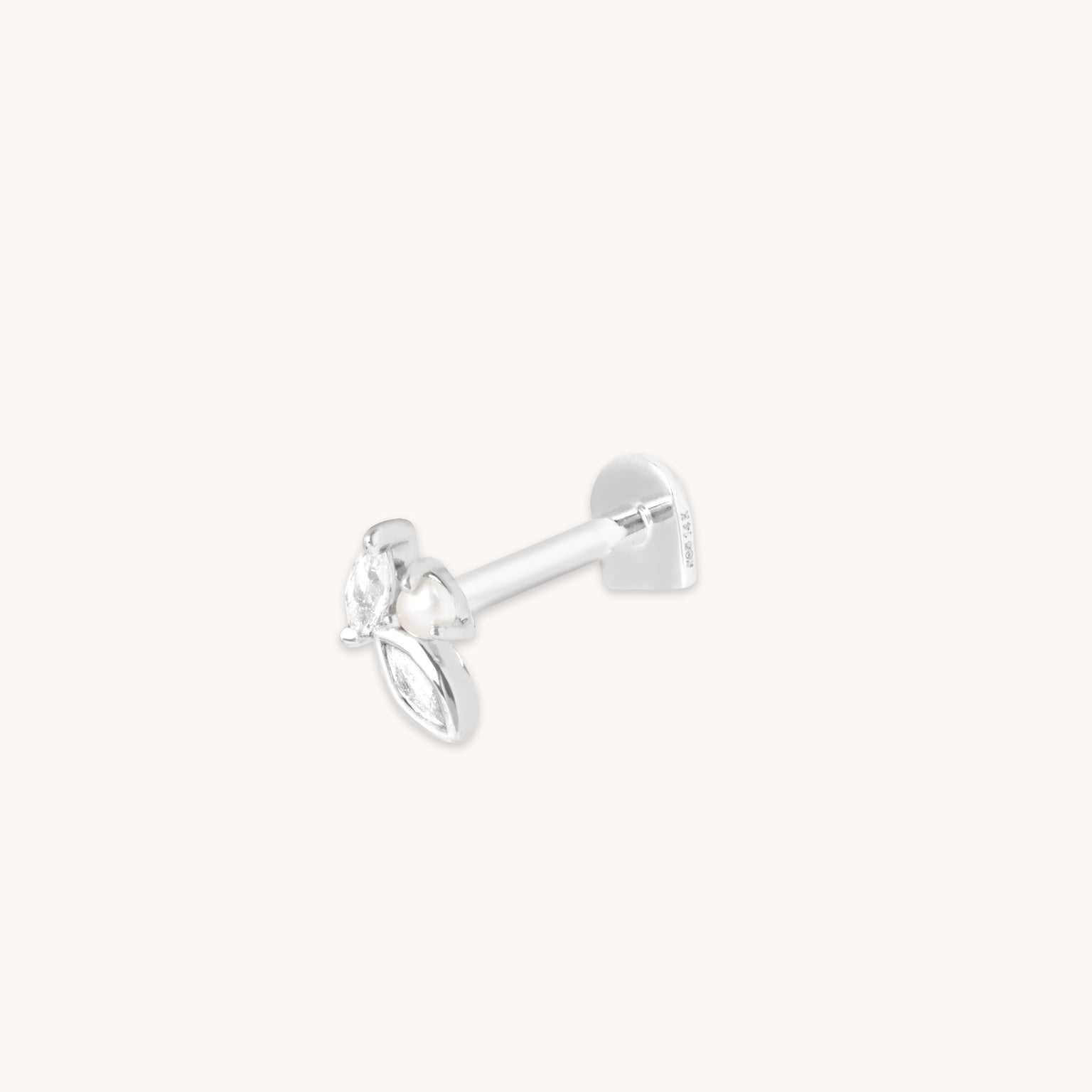 April White Topaz - Pearl & Topaz Cluster Piercing Stud in Solid White Gold - Piercing Stud - Astrid & Miyu