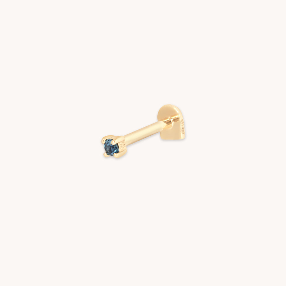 Flat Back Labret Studs - Blue Topaz Piercing Stud in Solid Gold - Piercing Stud - Astrid & Miyu