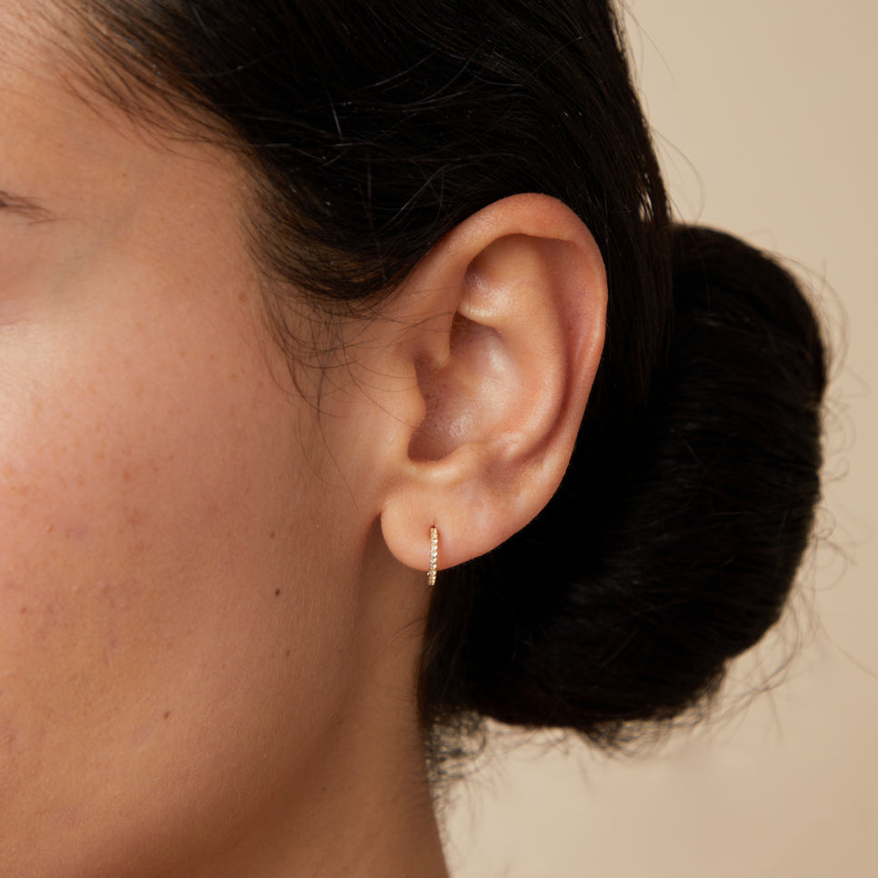 Daith Piercing Jewellery - Pavé Seamless 1.2mm Piercing Hoop in Solid Gold - Piercing Hoop - Astrid & Miyu