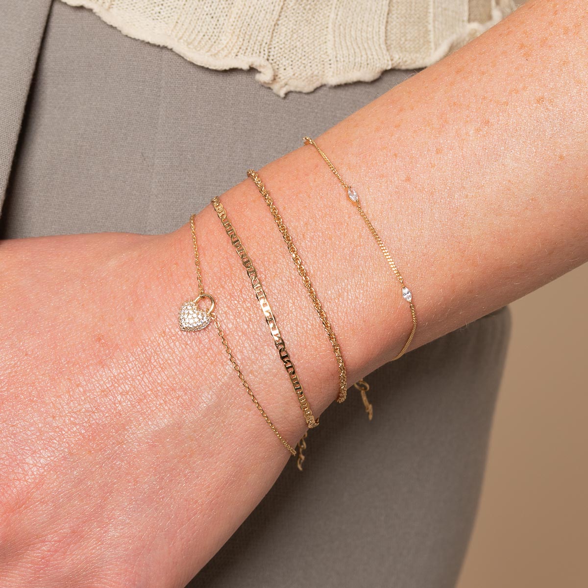 18k Gold Plated Jewellery - Navette Crystal Bracelet in Gold - Charm Bracelet - Astrid & Miyu