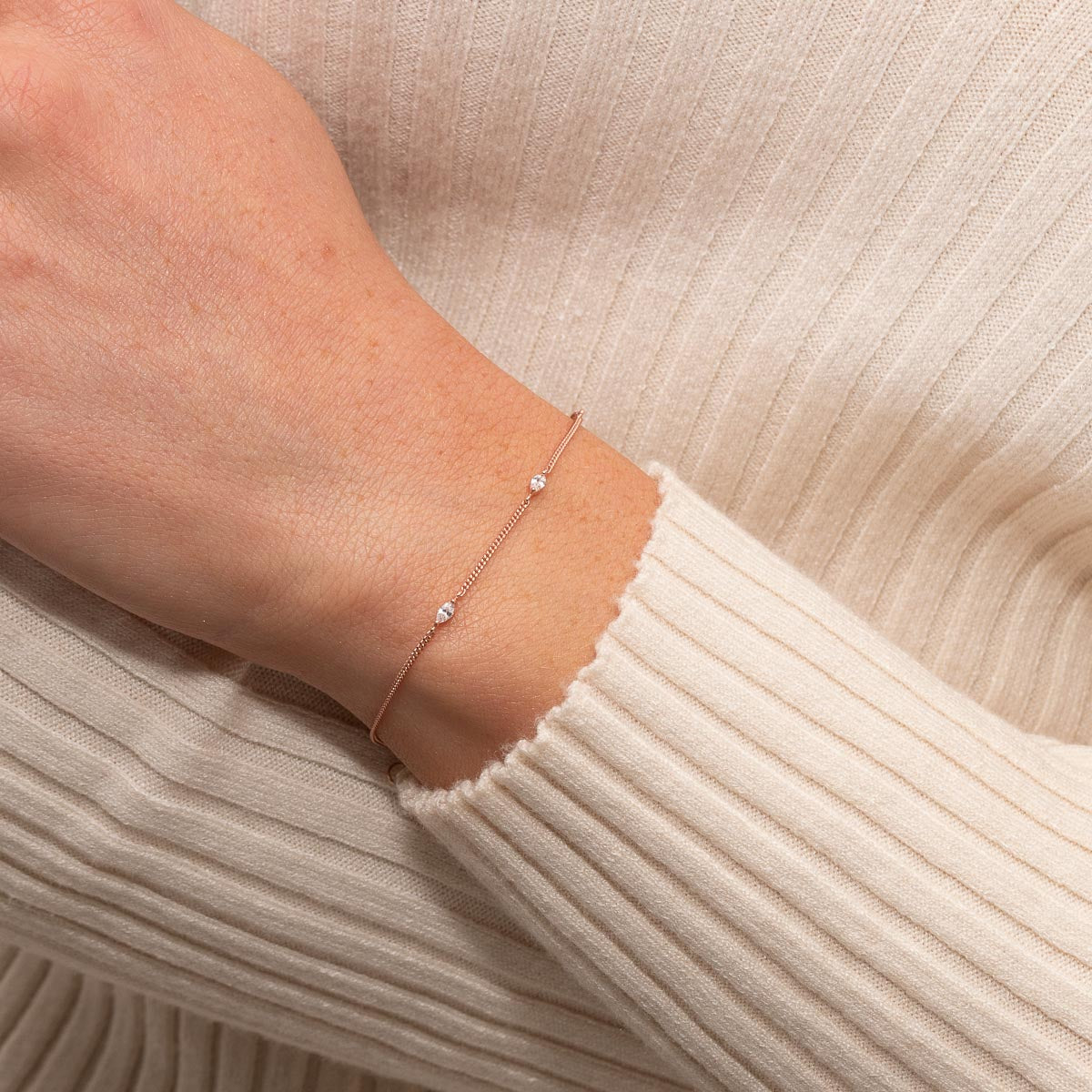 18k Rose Gold Plated Jewellery - Navette Crystal Bracelet in Rose Gold - Charm Bracelet - Astrid & Miyu