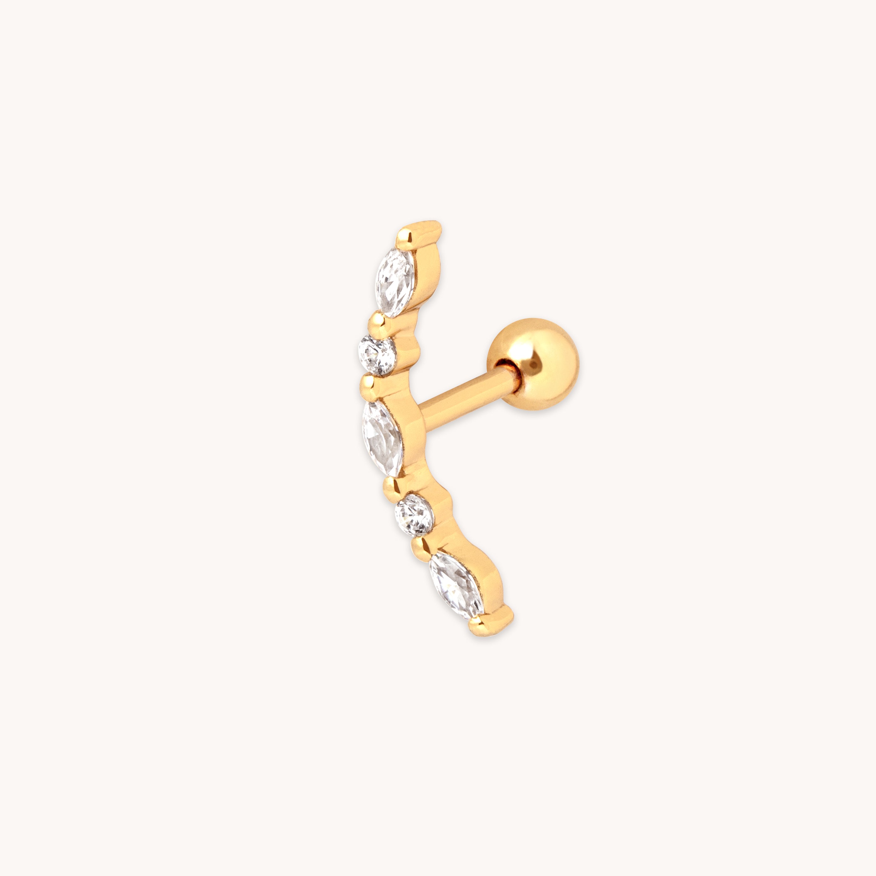 18k Gold Plated Jewellery - Navette Crystal Curved Barbell in Gold - Barbell Earring - Astrid & Miyu