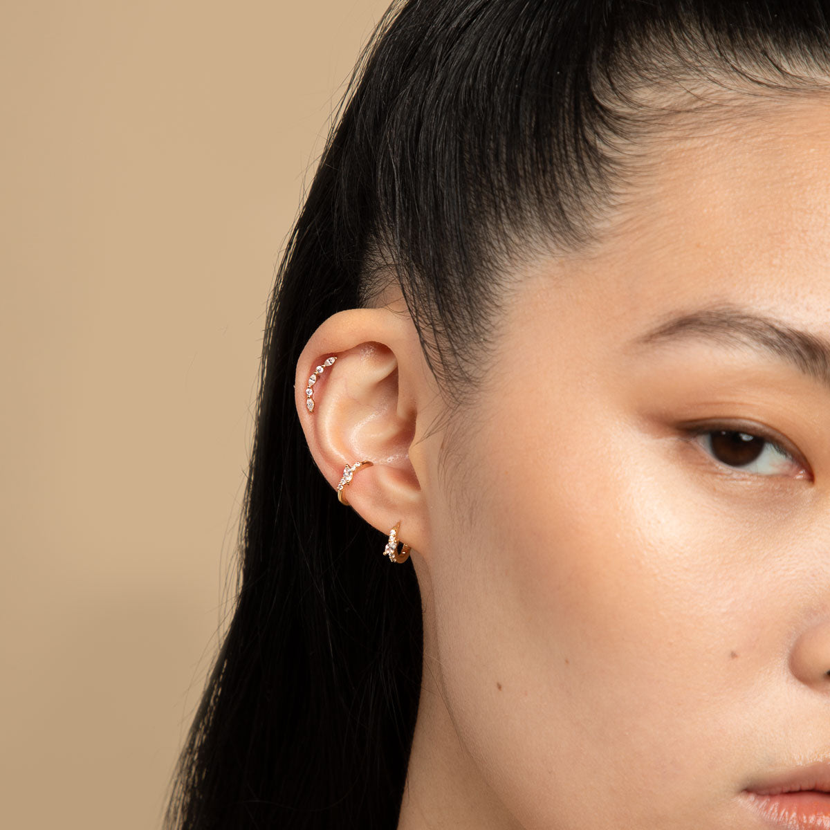 18k Gold Plated Jewellery - Navette Crystal Curved Barbell in Gold - Barbell Earring - Astrid & Miyu