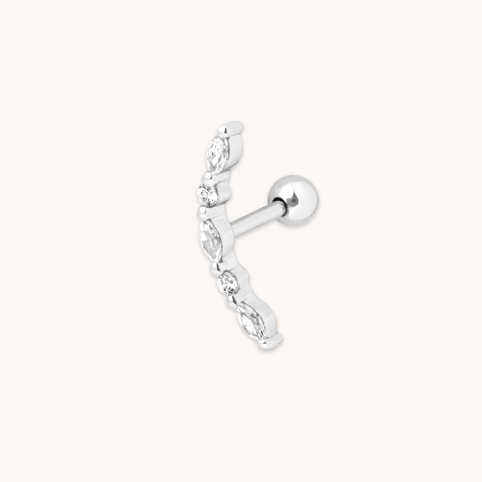 Core Collection SS23 - Navette Crystal Curved Barbell in Silver - Barbell Earring - Astrid & Miyu