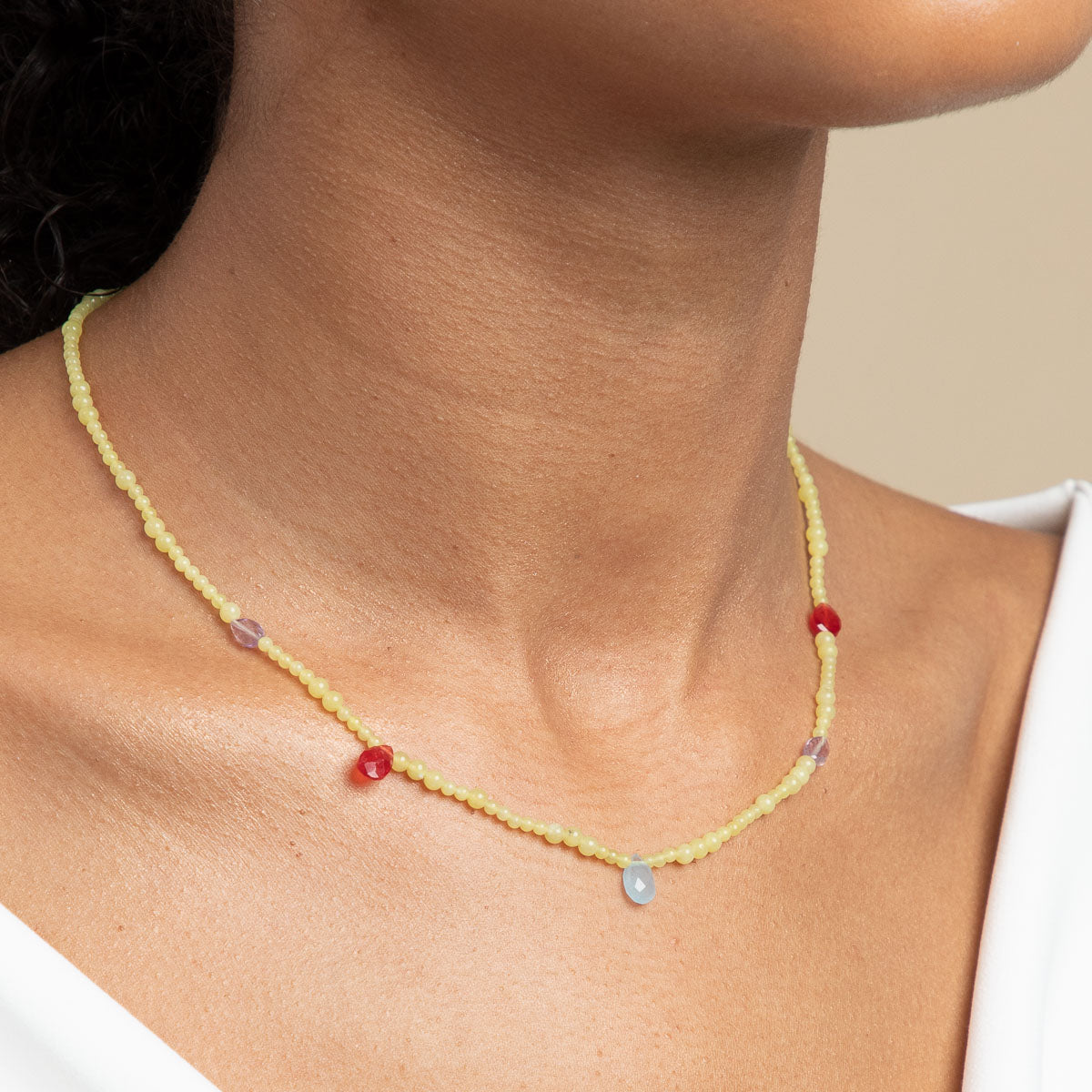 18k Gold Plated Jewellery - Lemon Jade Charm Beaded Necklace in Gold - Bracelet - Astrid & Miyu