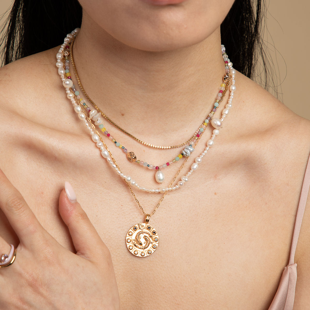 Gemstone Necklaces - Treasure Beaded Necklace in Gold - Necklaces - Astrid & Miyu