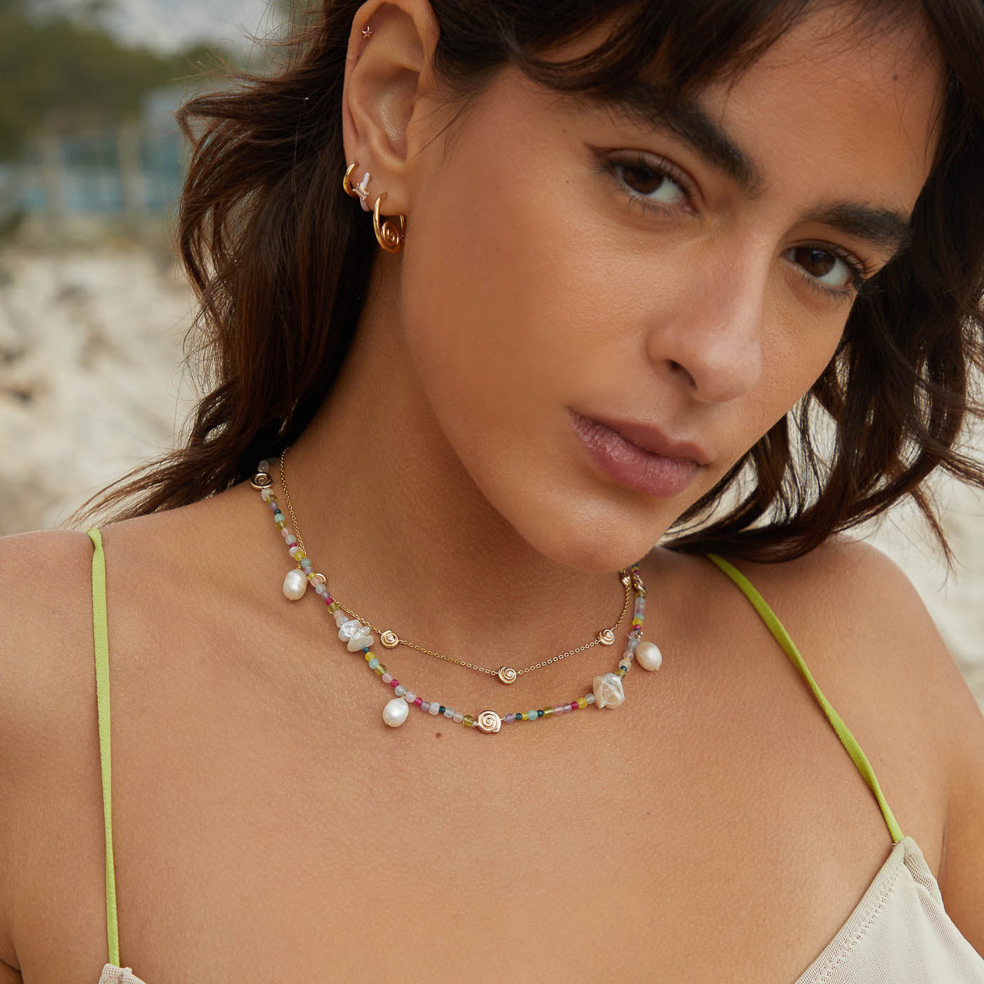 Gemstone Necklaces - Treasure Beaded Necklace in Gold - Necklaces - Astrid & Miyu