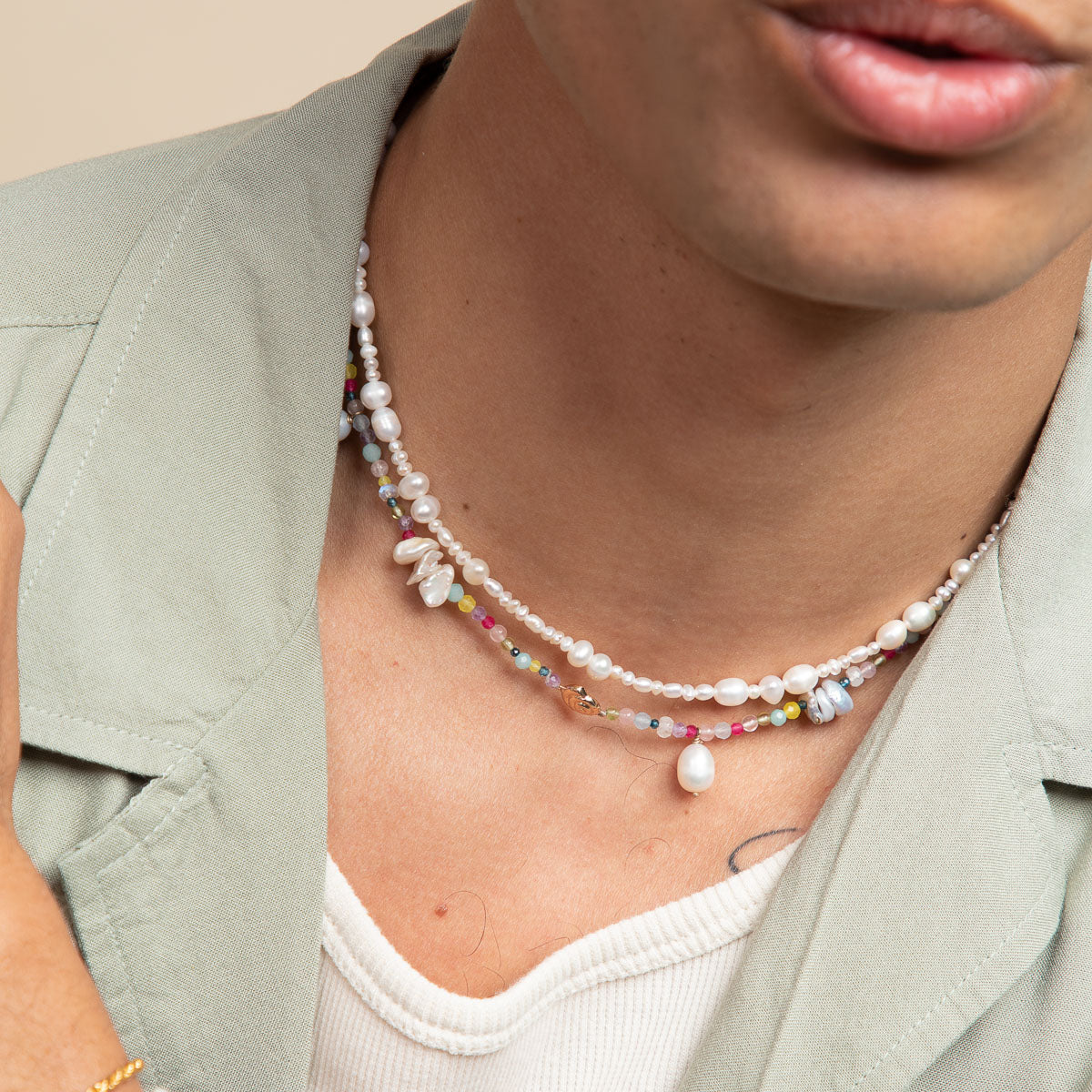 Gemstone Necklaces - Treasure Beaded Necklace in Gold - Necklaces - Astrid & Miyu