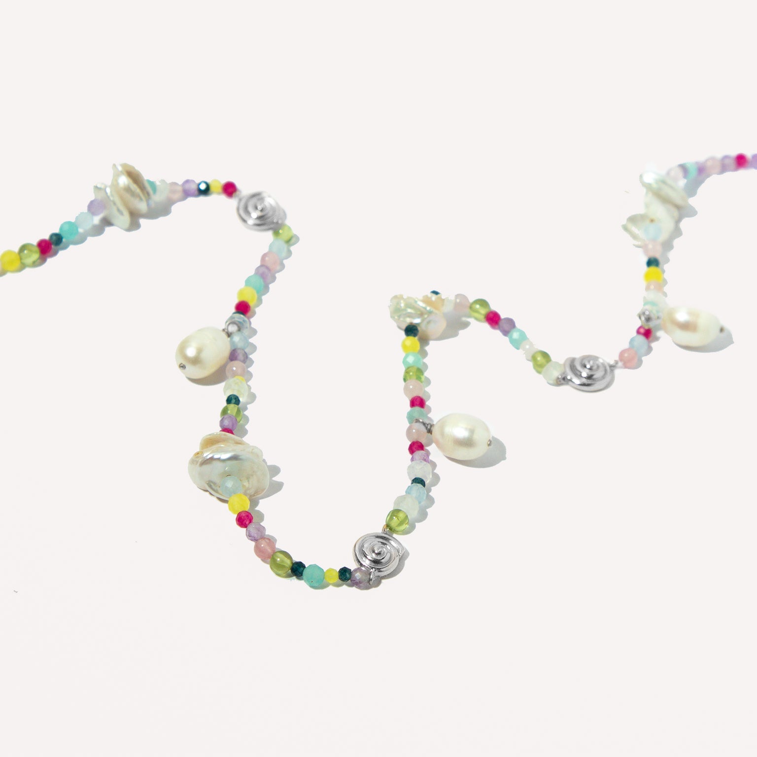 Gemstone Necklaces - Treasure Beaded Necklace in Silver - Necklaces - Astrid & Miyu