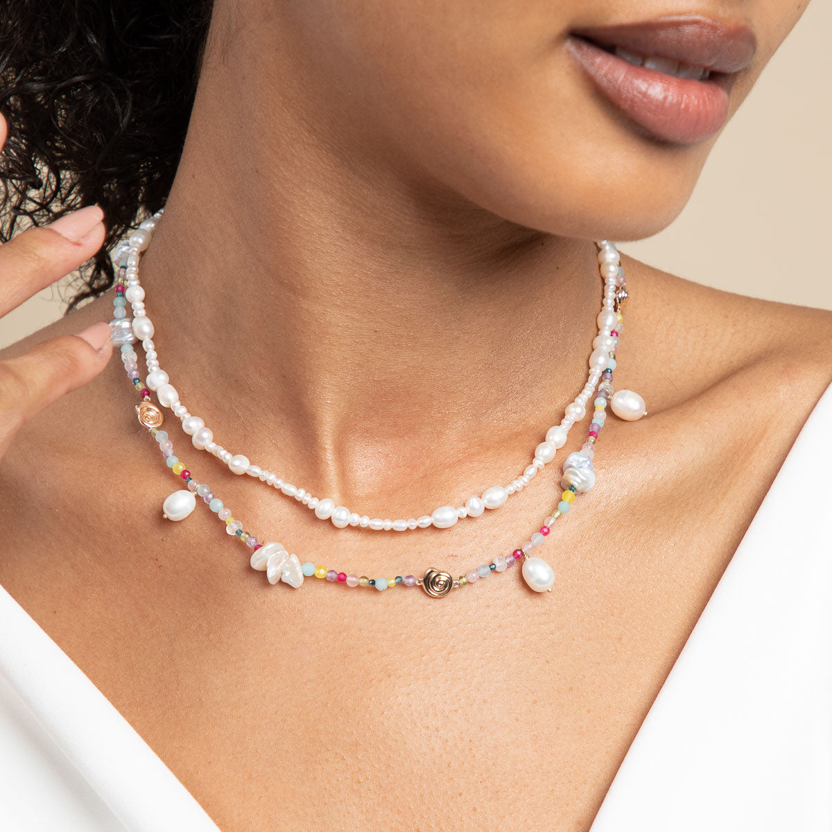 18k Gold Plated Jewellery - Serenity Pearl Beaded Necklace in Gold - Necklaces - Astrid & Miyu