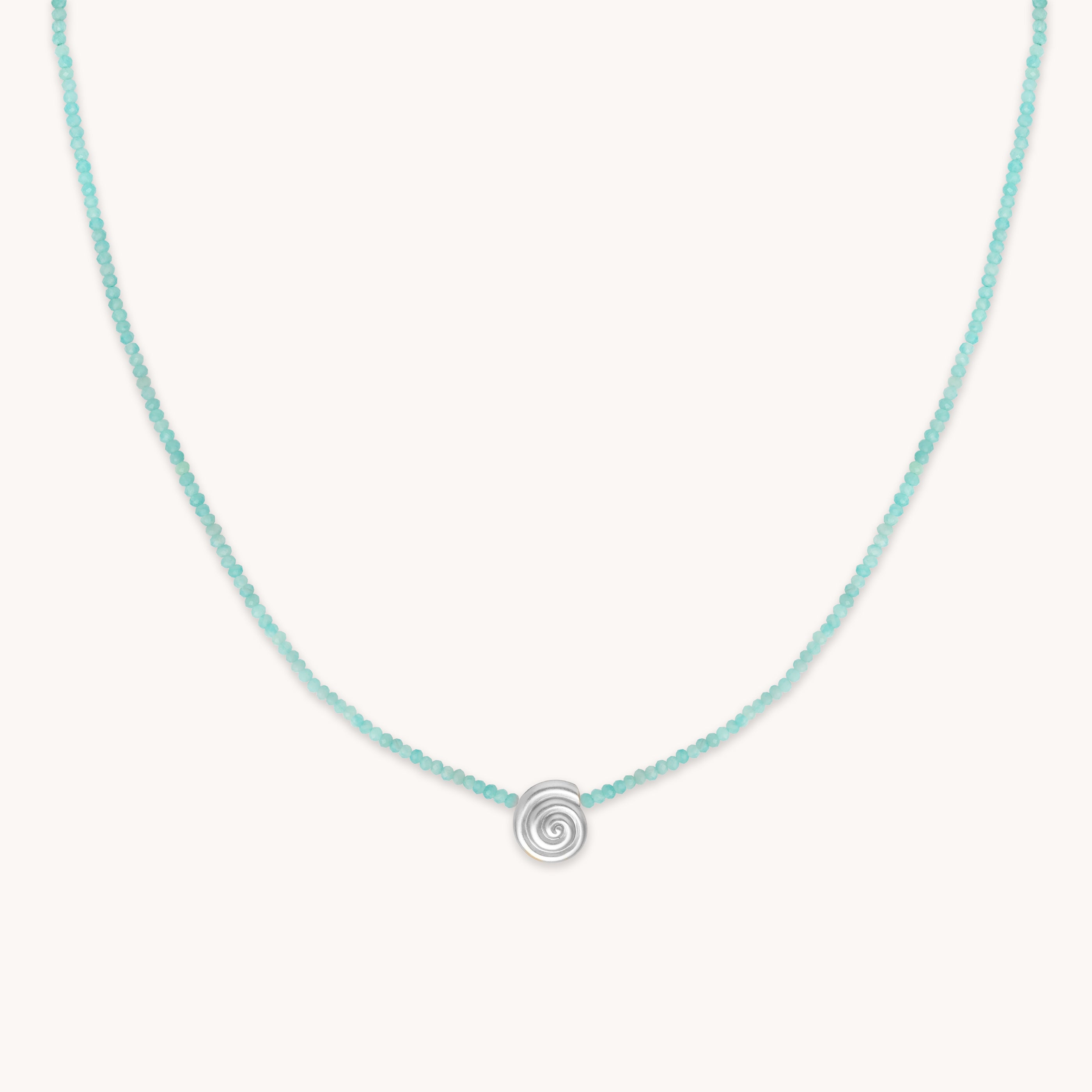 Gemstone Necklaces - Amazonite Shell Pendant Necklace in Silver - Pendant Necklace - Astrid & Miyu