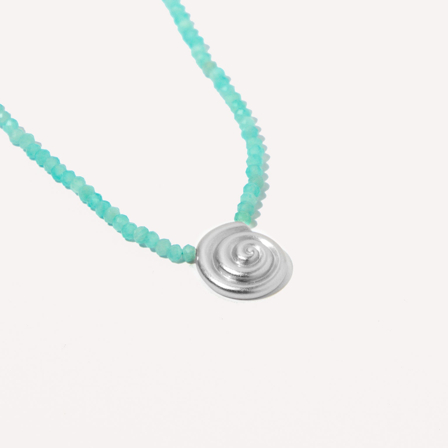 Gemstone Necklaces - Amazonite Shell Pendant Necklace in Silver - Pendant Necklace - Astrid & Miyu