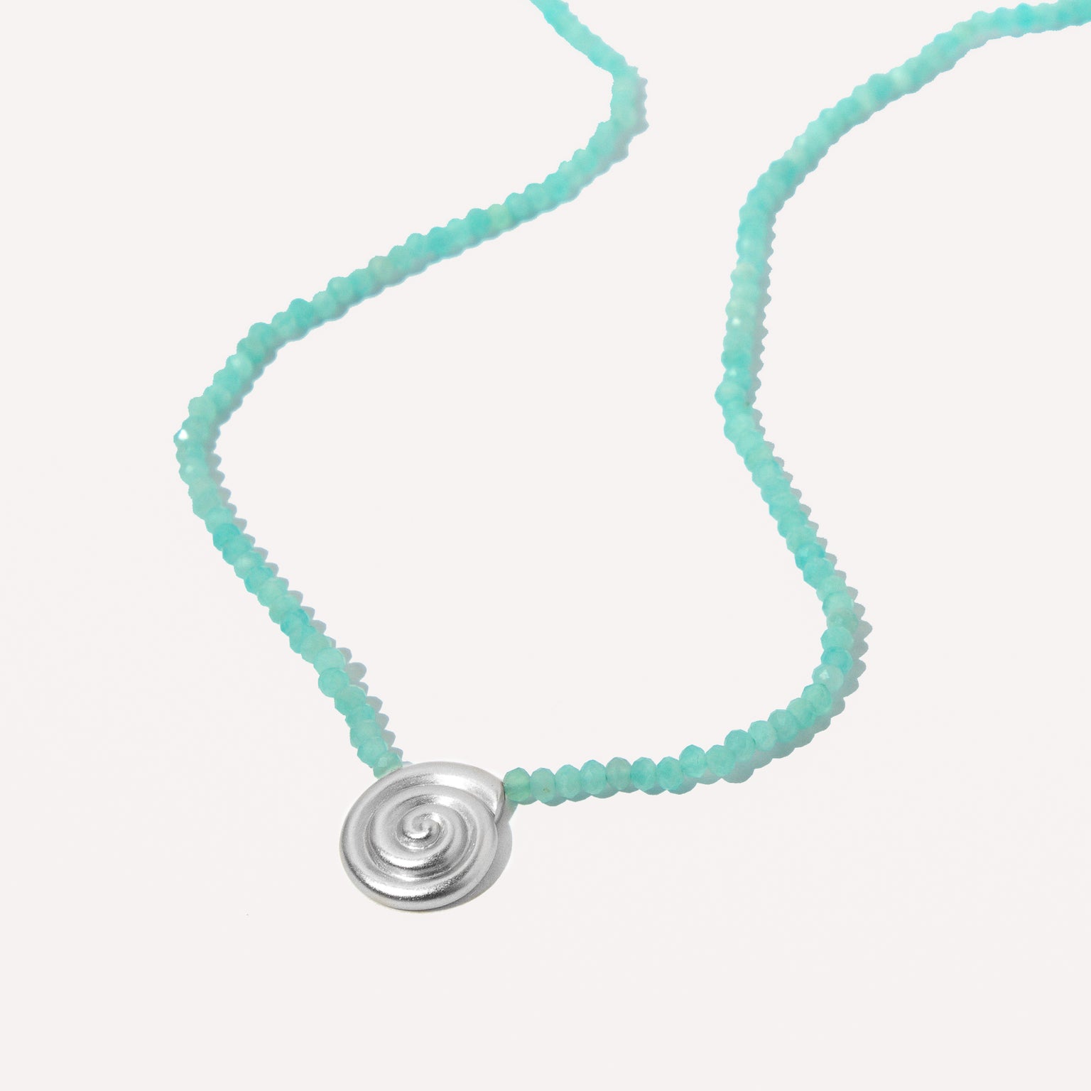 Gemstone Necklaces - Amazonite Shell Pendant Necklace in Silver - Pendant Necklace - Astrid & Miyu