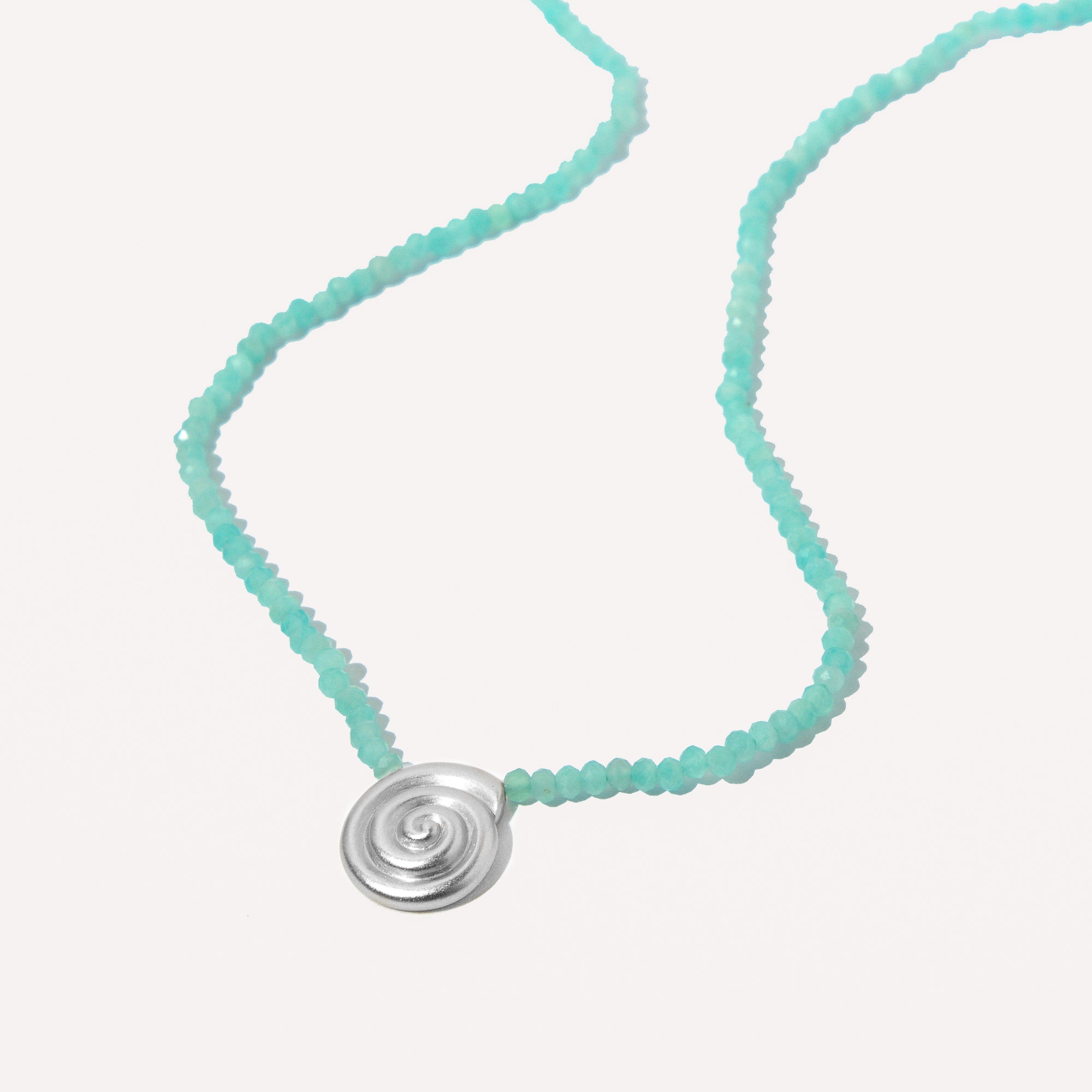 Gemstone Necklaces - Amazonite Shell Pendant Necklace in Silver - Pendant Necklace - Astrid & Miyu
