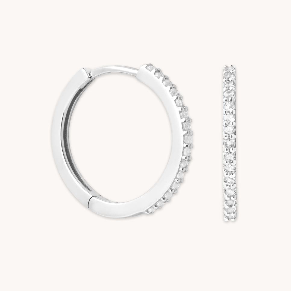 April White Topaz - Topaz 12mm Hoops in Solid White Gold - Hoop Earrings - Astrid & Miyu