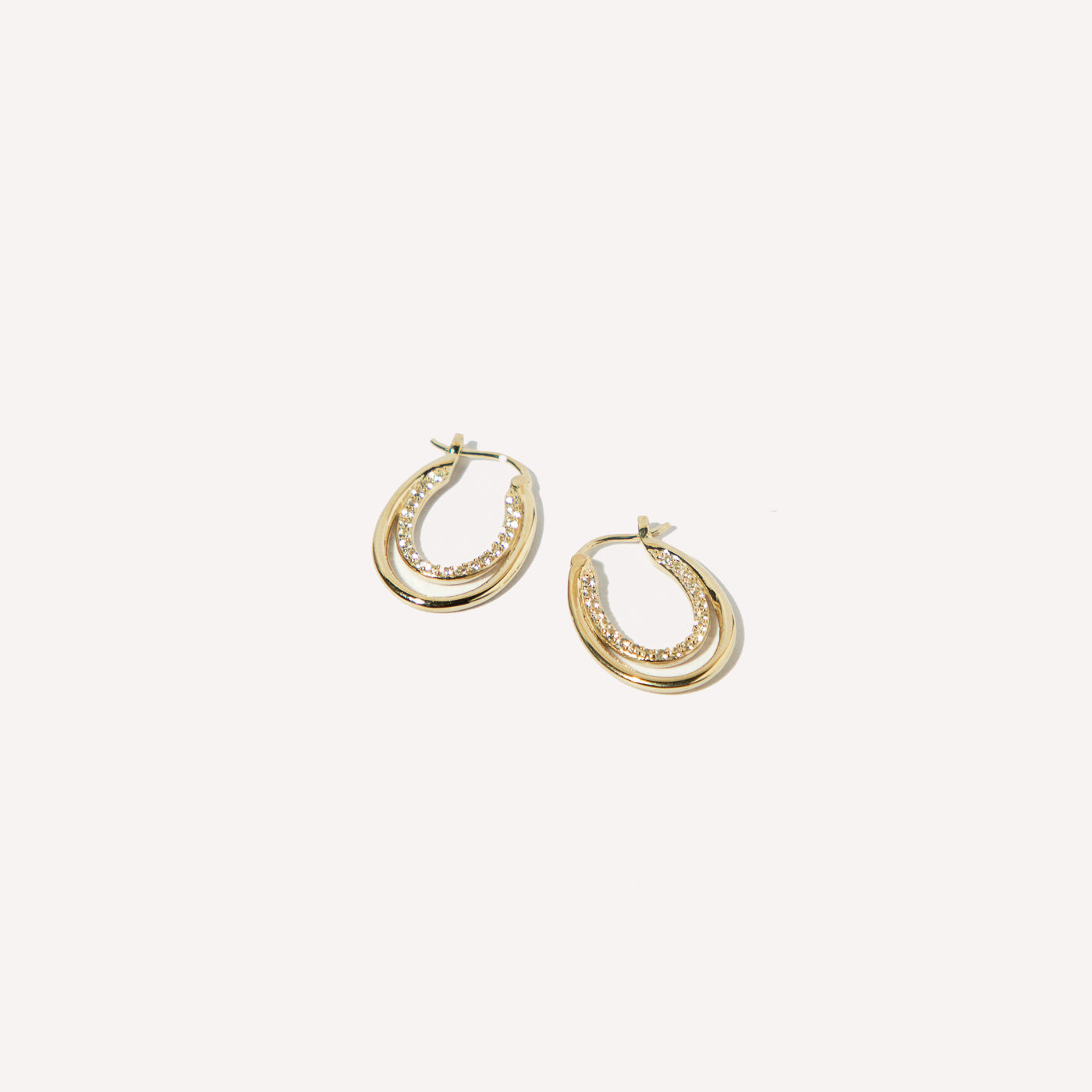 April White Topaz - Duo Topaz Hoops in Solid Gold - Hoop Earrings - Astrid & Miyu