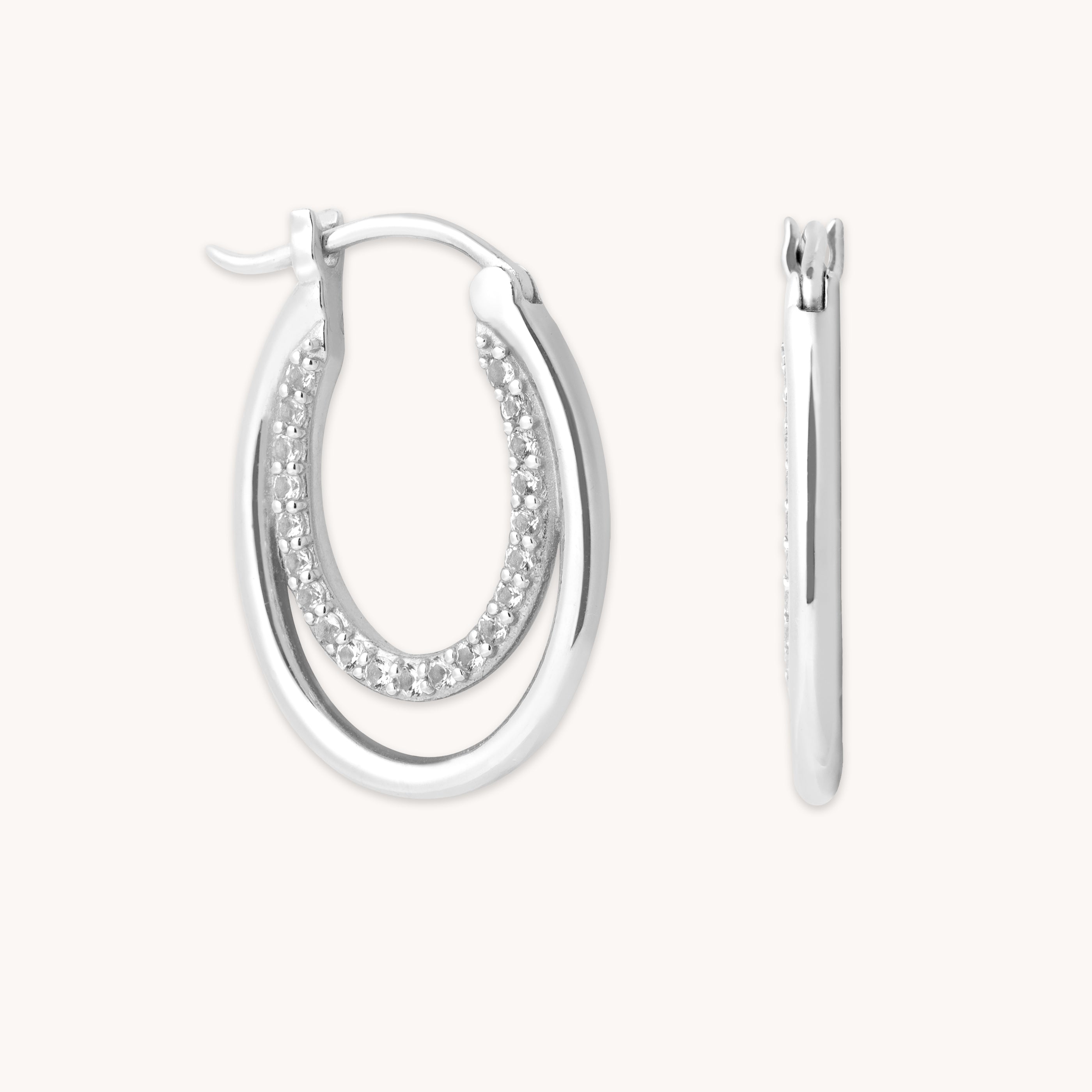 April White Topaz - Duo Topaz Hoops in Solid White Gold - Hoop Earrings - Astrid & Miyu