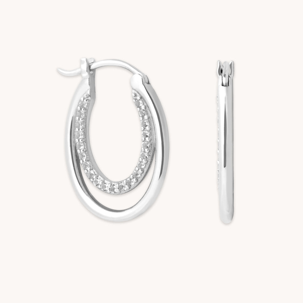 April White Topaz - Duo Topaz Hoops in Solid White Gold - Hoop Earrings - Astrid & Miyu