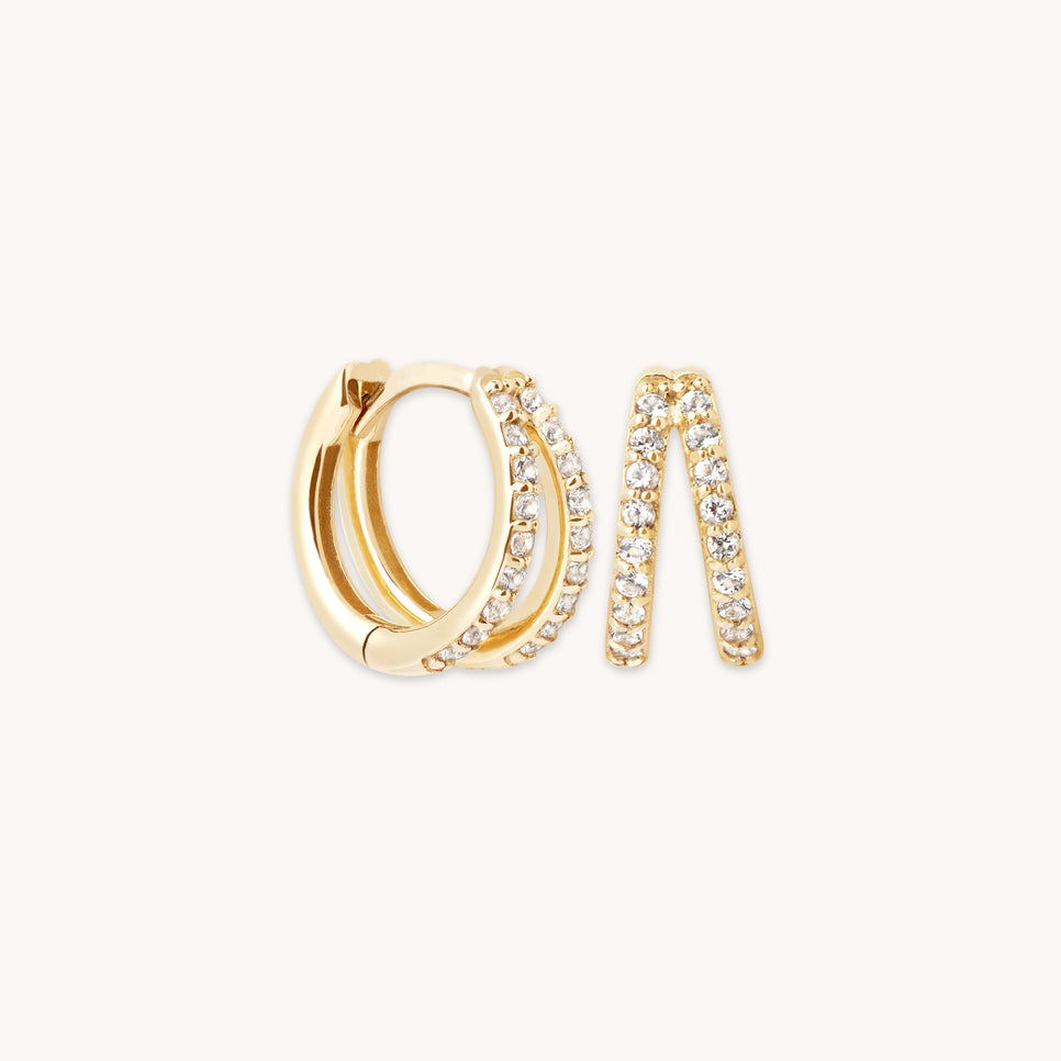 April White Topaz - Illusion Topaz Huggies in Solid Gold - Hoop Earrings - Astrid & Miyu