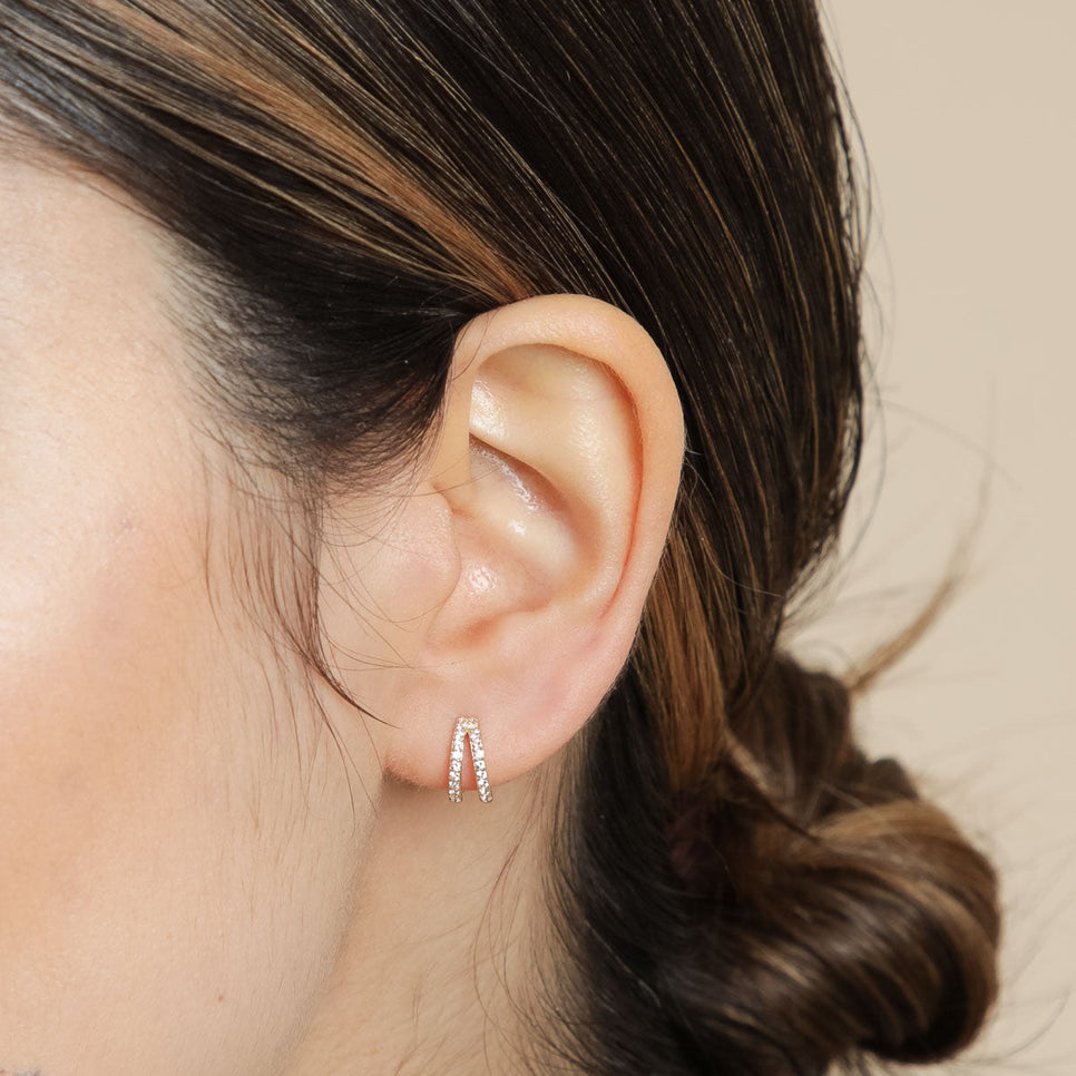 April White Topaz - Illusion Topaz Huggies in Solid White Gold - Hoop Earrings - Astrid & Miyu