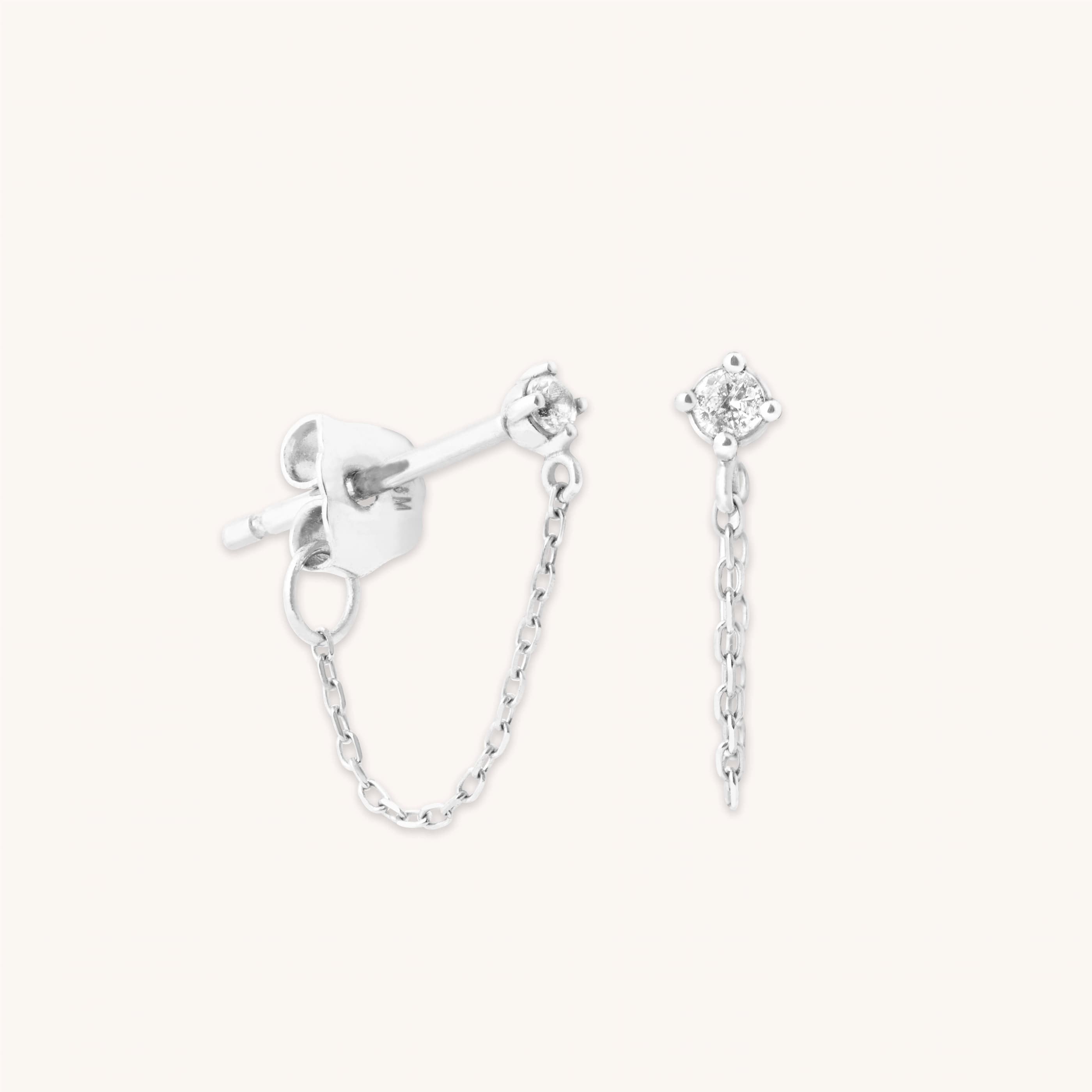 April White Topaz - Topaz Chain Stud Earrings in Solid White Gold - Stud Earrings - Astrid & Miyu