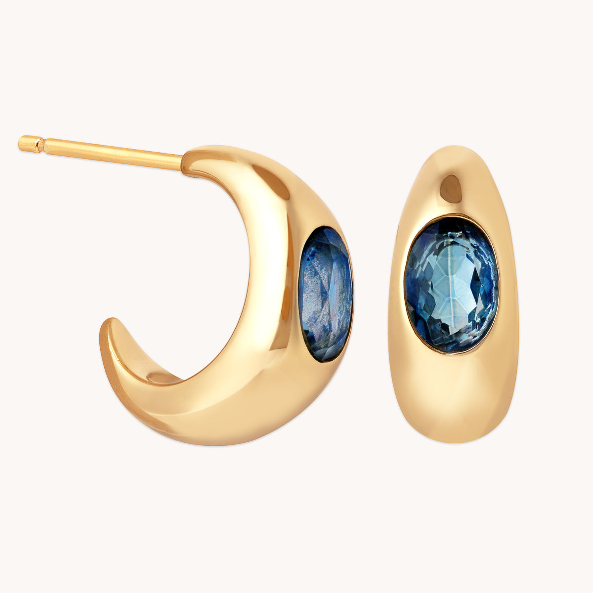 Gold Hoops - Blue Topaz Dome Hoops in Gold - Hoop Earrings - Astrid & Miyu