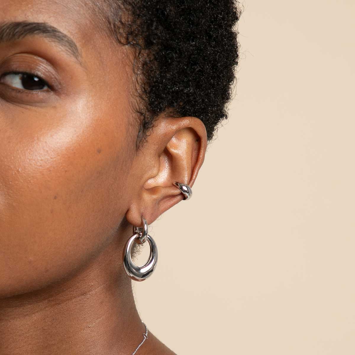 Earrings - Dome Link Hoops in Silver - Hoop Earrings - Astrid & Miyu