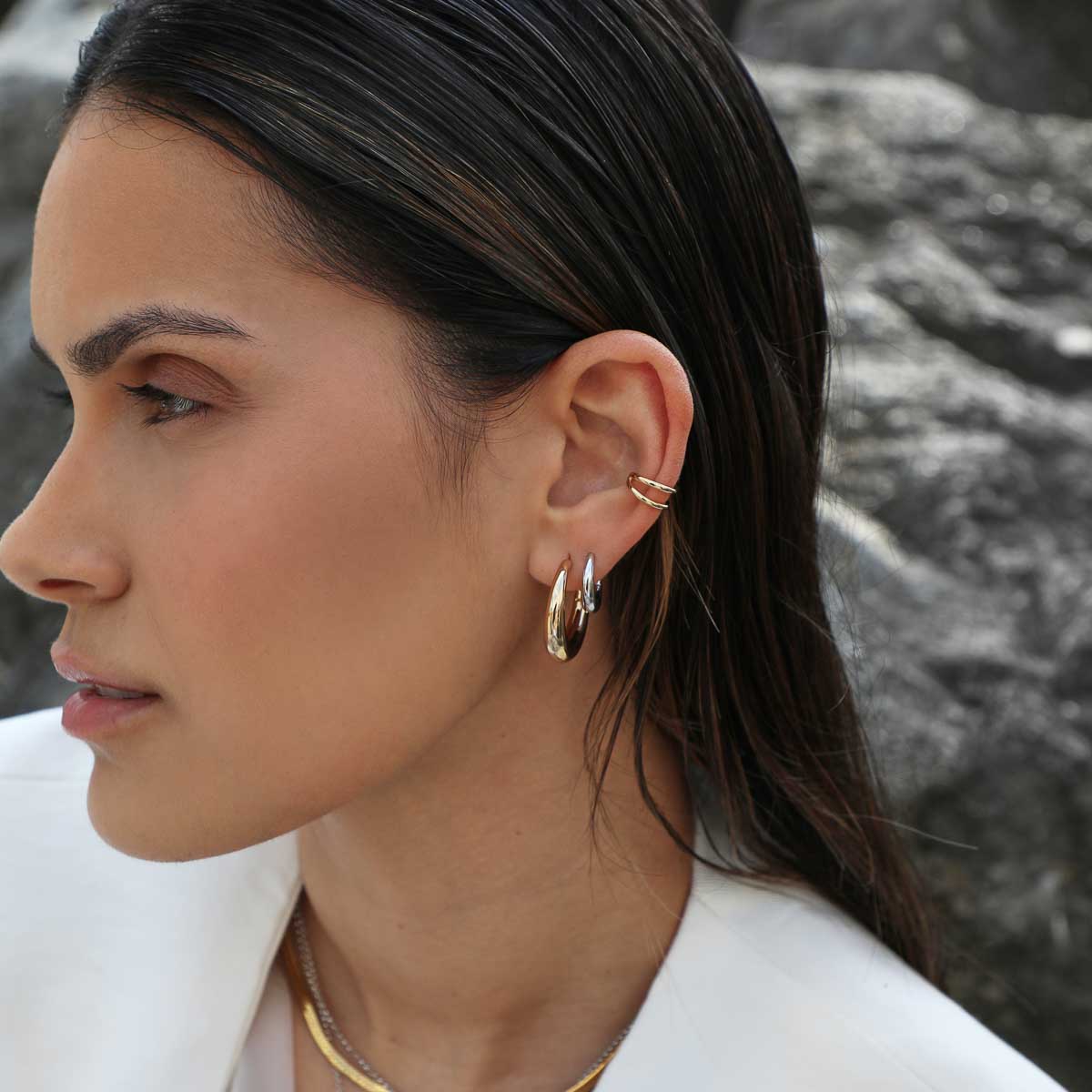 18k Gold Plated Jewellery - Dome Hoops in Gold - Hoop Earrings - Astrid & Miyu
