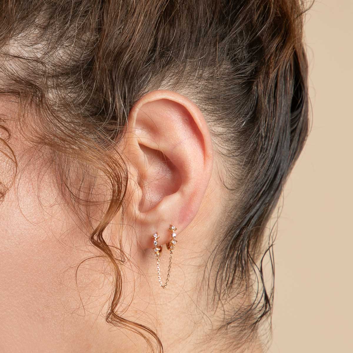 18k Gold Plated Jewellery - Cosmic Star Chain Huggies in Gold - Huggies - Astrid & Miyu