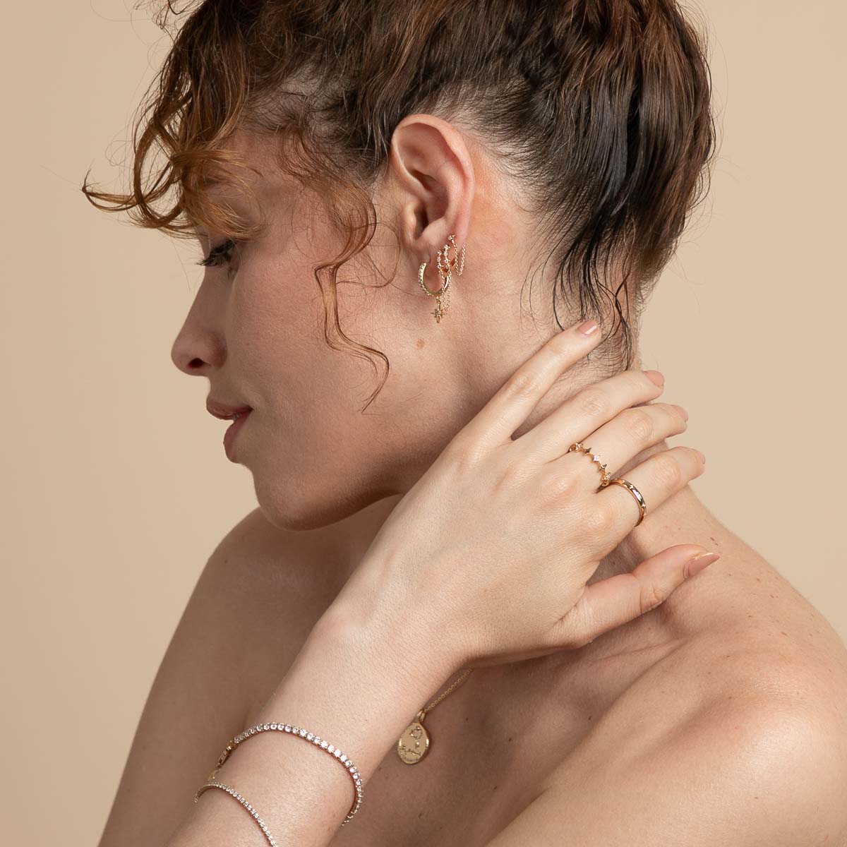 18k Gold Plated Jewellery - Cosmic Star Chain Huggies in Gold - Huggies - Astrid & Miyu