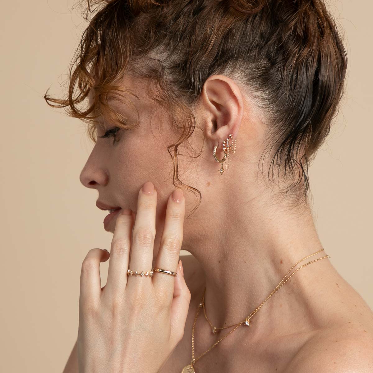 18k Gold Plated Jewellery - Cosmic Star Chain Huggies in Gold - Huggies - Astrid & Miyu