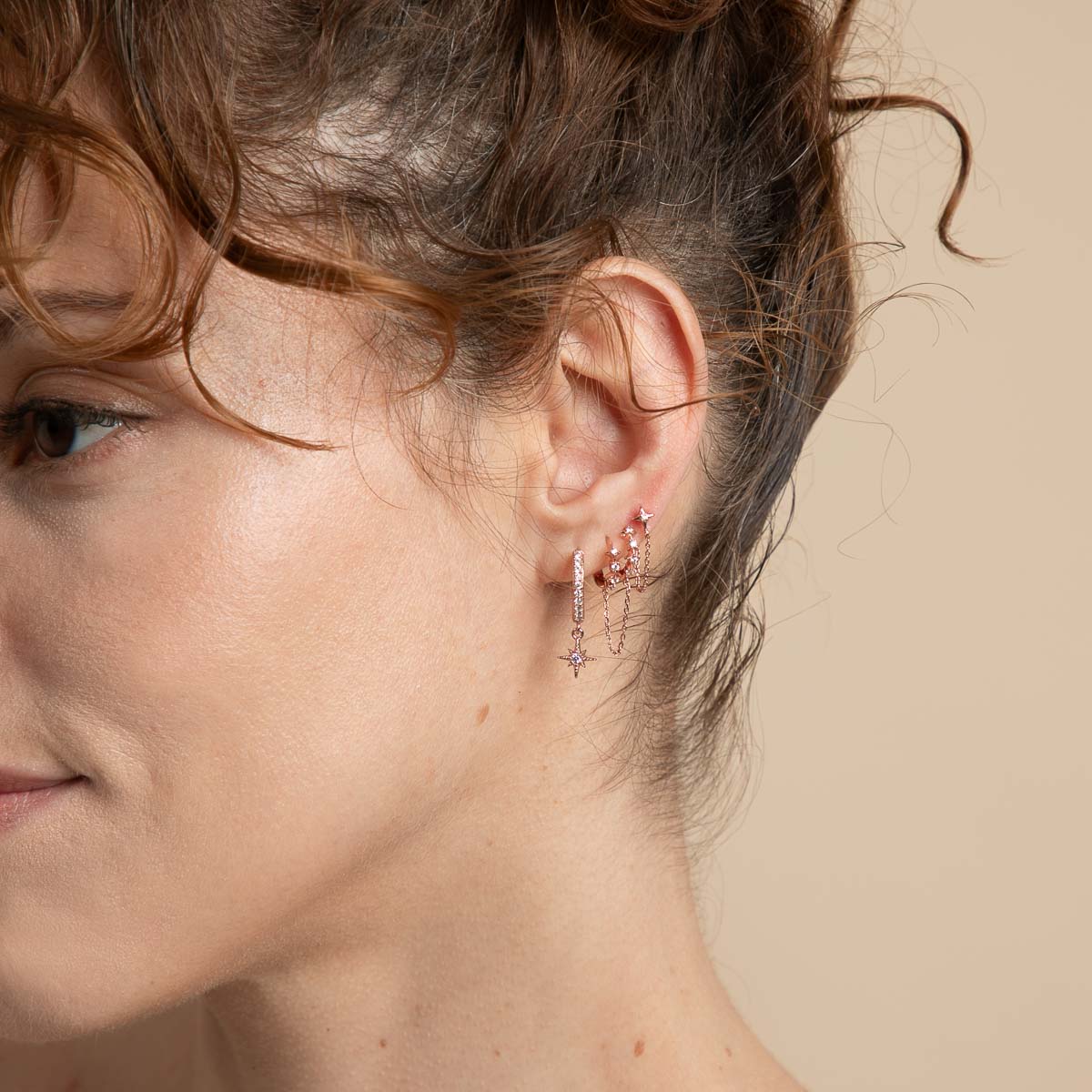 18k Rose Gold Plated Jewellery - Cosmic Star Chain Huggies in Rose Gold - Huggies - Astrid & Miyu