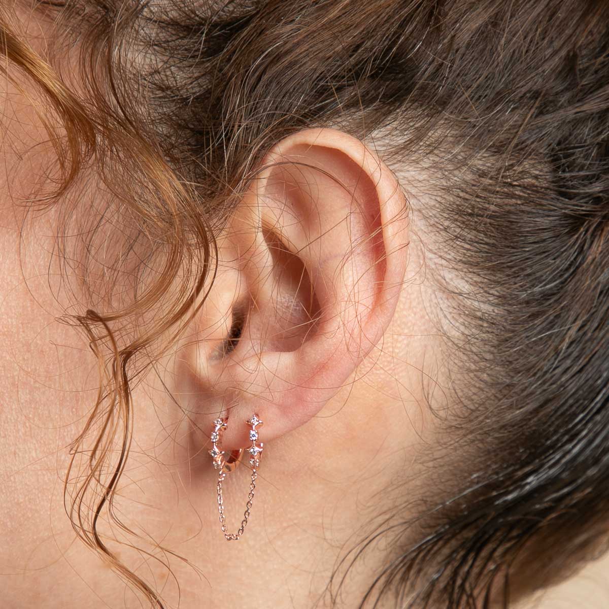 18k Rose Gold Plated Jewellery - Cosmic Star Chain Huggies in Rose Gold - Huggies - Astrid & Miyu