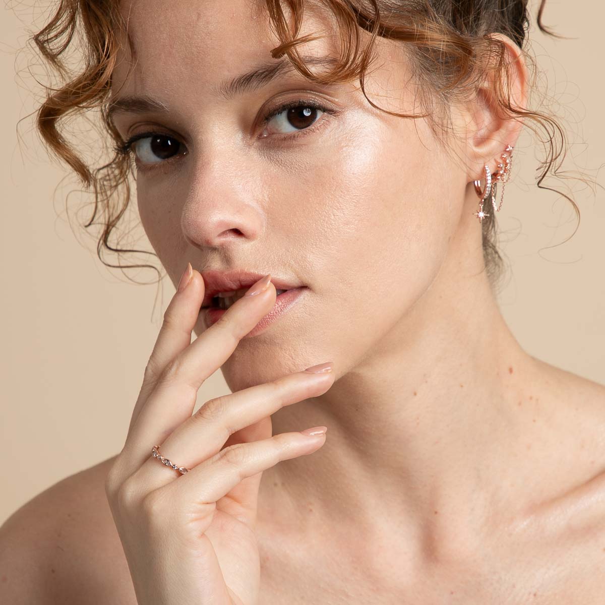 18k Rose Gold Plated Jewellery - Cosmic Star Chain Huggies in Rose Gold - Huggies - Astrid & Miyu