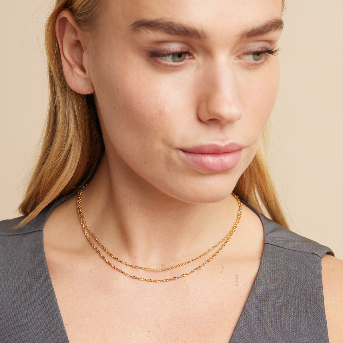 18k Gold Plated Jewellery - Illusion Twist Double Chain Necklace in Gold - Chain Necklace - Astrid & Miyu