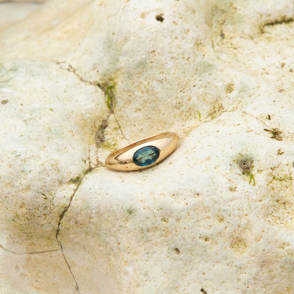 Blue Topaz Dome Ring in Gold - Rings - Astrid & Miyu
