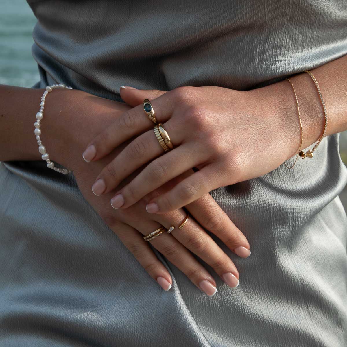 Blue Topaz Dome Ring in Gold - Rings - Astrid & Miyu