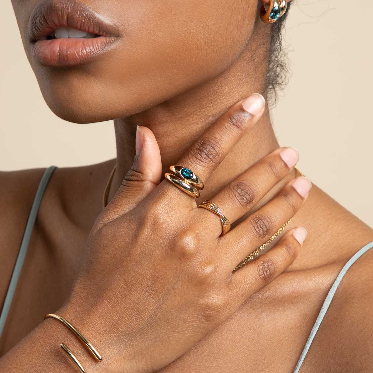 Blue Topaz Dome Ring in Gold - Rings - Astrid & Miyu