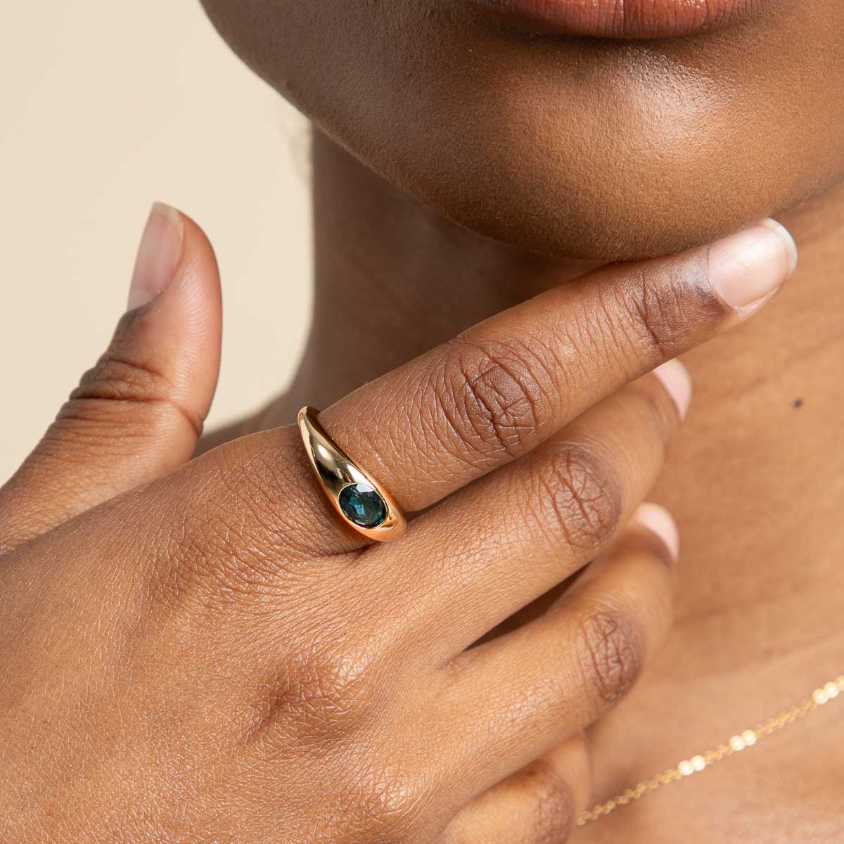 Blue Topaz Dome Ring in Gold - Rings - Astrid & Miyu