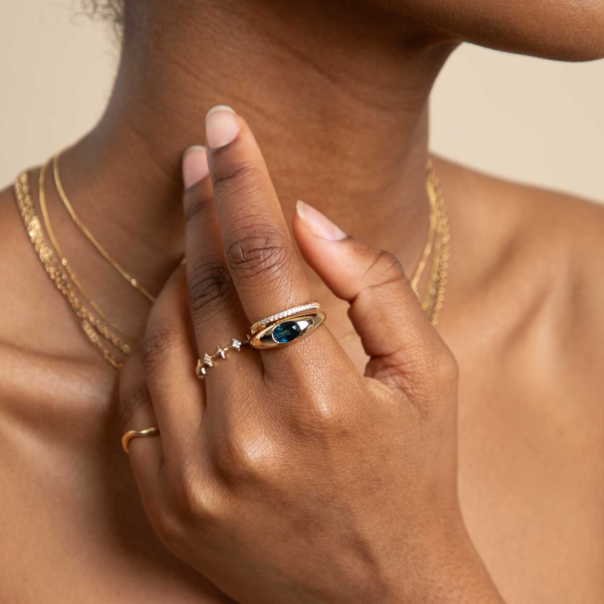 Blue Topaz Dome Ring in Gold - Rings - Astrid & Miyu