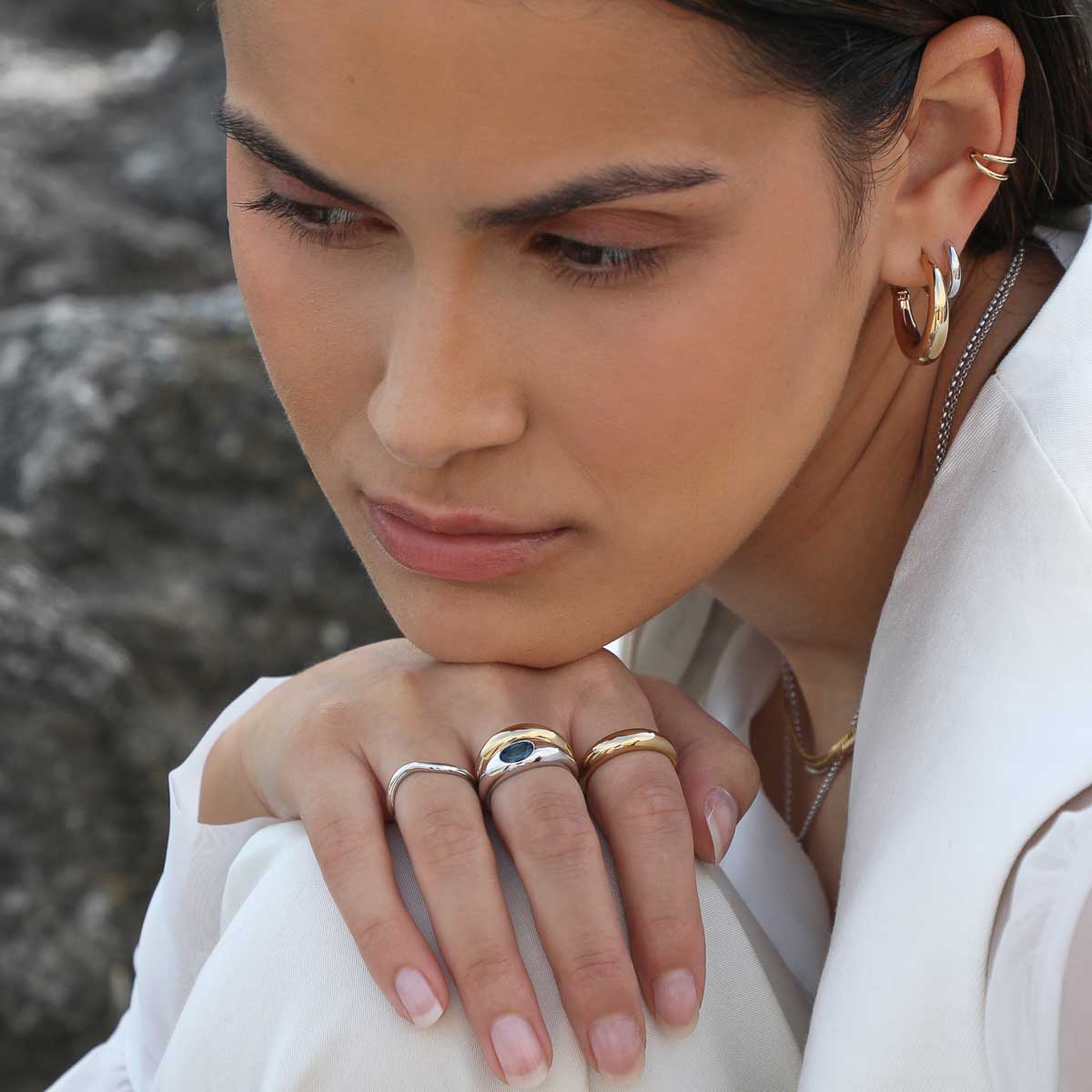 Blue Topaz Dome Ring in Silver - Rings - Astrid & Miyu