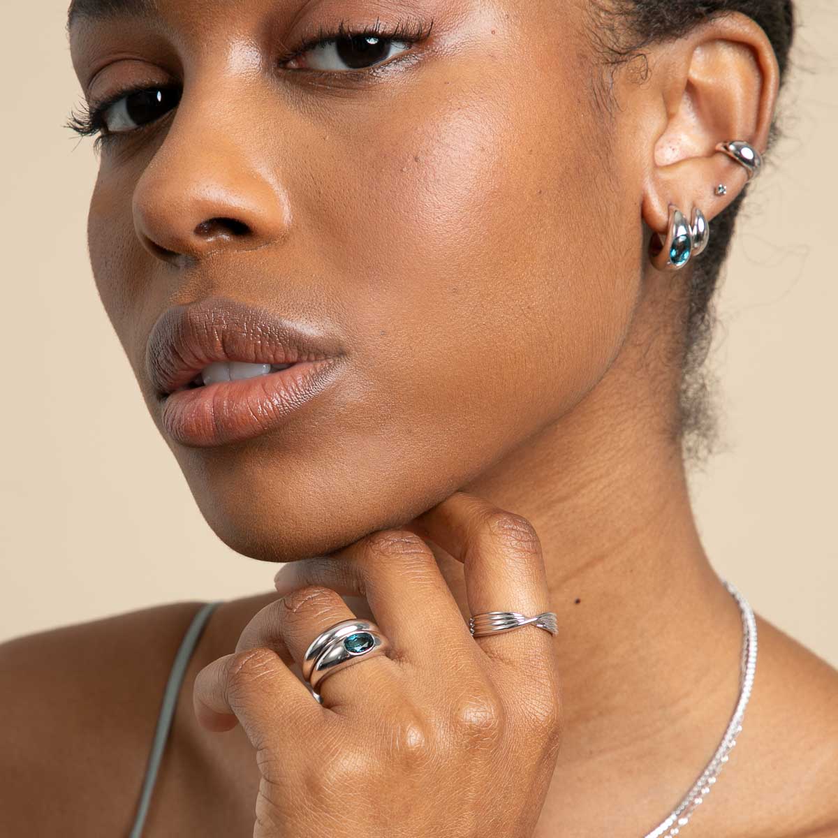 Blue Topaz Dome Ring in Silver - Rings - Astrid & Miyu