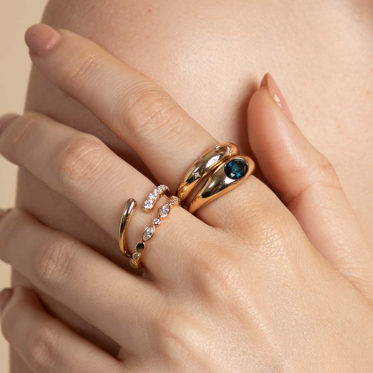 18k Gold Plated Jewellery - Navette Crystal Band Ring in Gold - Band Ring - Astrid & Miyu