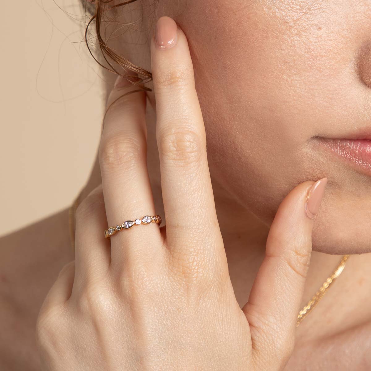 18k Gold Plated Jewellery - Navette Crystal Band Ring in Gold - Band Ring - Astrid & Miyu